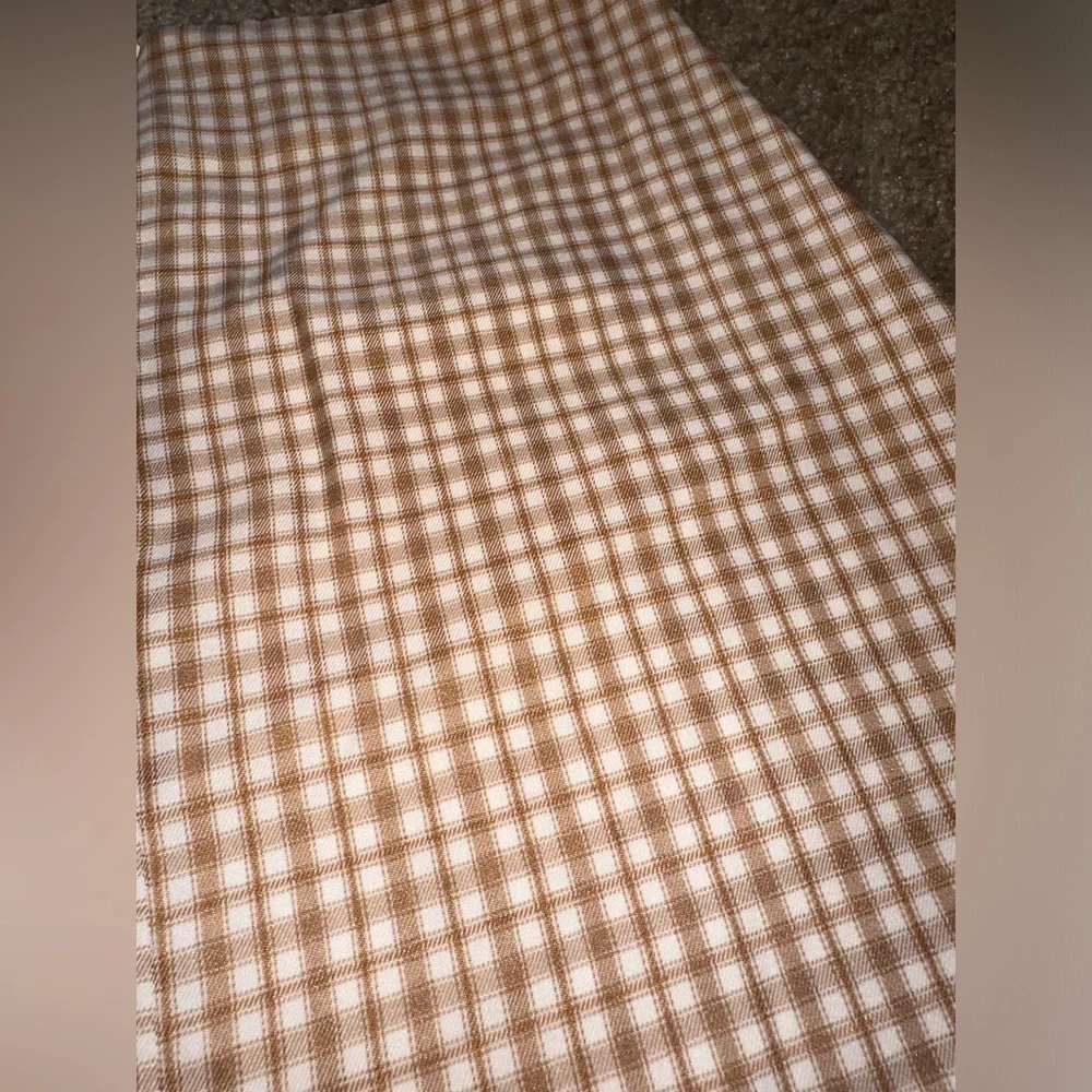 Hyfve Plaid Mini Skirt Tan Neutral Split Hem - Picture 5 of 10